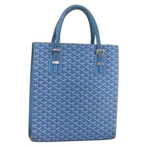 GOYARD Herringbone COMOR GM Tote Bag PVC Canvas Blue Silver Auth mr1635